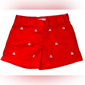 Vineyard Vines Girls Everyday Chino Shorts Size 12 Red Embroidered Sailboats